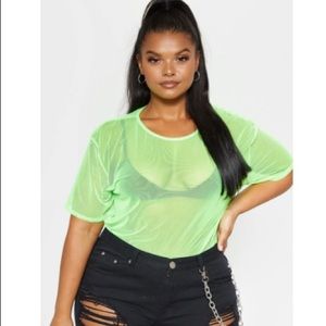 Plus Neon Lime Sheer Mesh Oversized T-Shirt